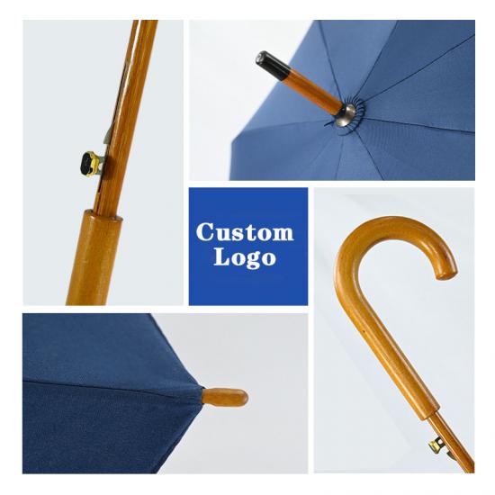Payung Payung Gagang Kayu Kustom Dapat Dicetak Logo Payung Lurus