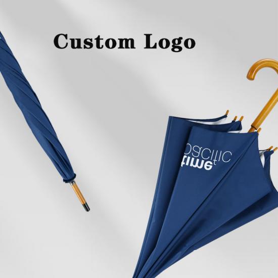 Payung Payung Gagang Kayu Kustom Dapat Dicetak Logo Payung Lurus